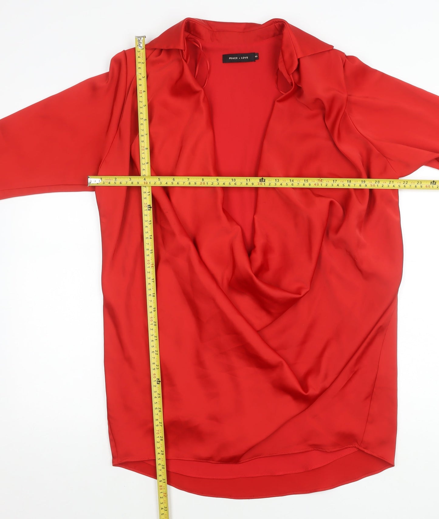 Peace + Love Womens Red Shirt Dress Size S Long Sleeve Cowl Neck