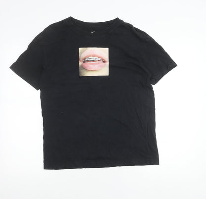 Nike Mens Black Graphic Print Cotton T-Shirt Size S Crew Neck
