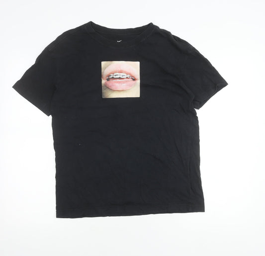 Nike Mens Black Graphic Print Cotton T-Shirt Size S Crew Neck