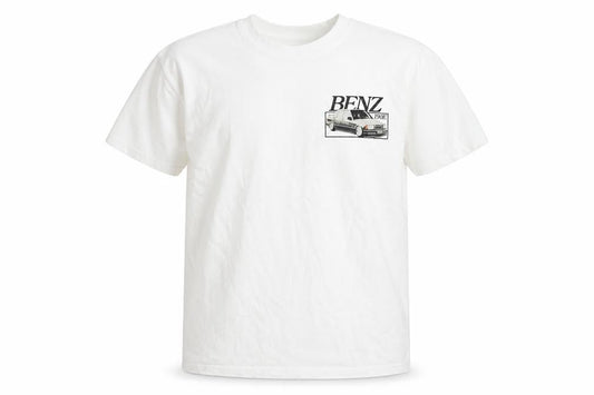 Front view of Vintage Giant Tee Jays unisex white small benz car graphic t-shirt