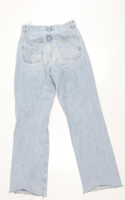 Zara Women’s Blue Distressed Straight Jeans Size 12 High Rise