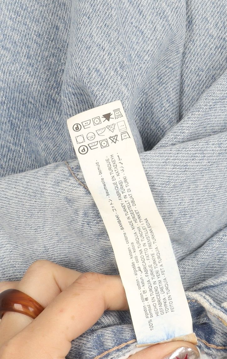 Zara Women’s Blue Distressed Straight Jeans Size 12 High Rise