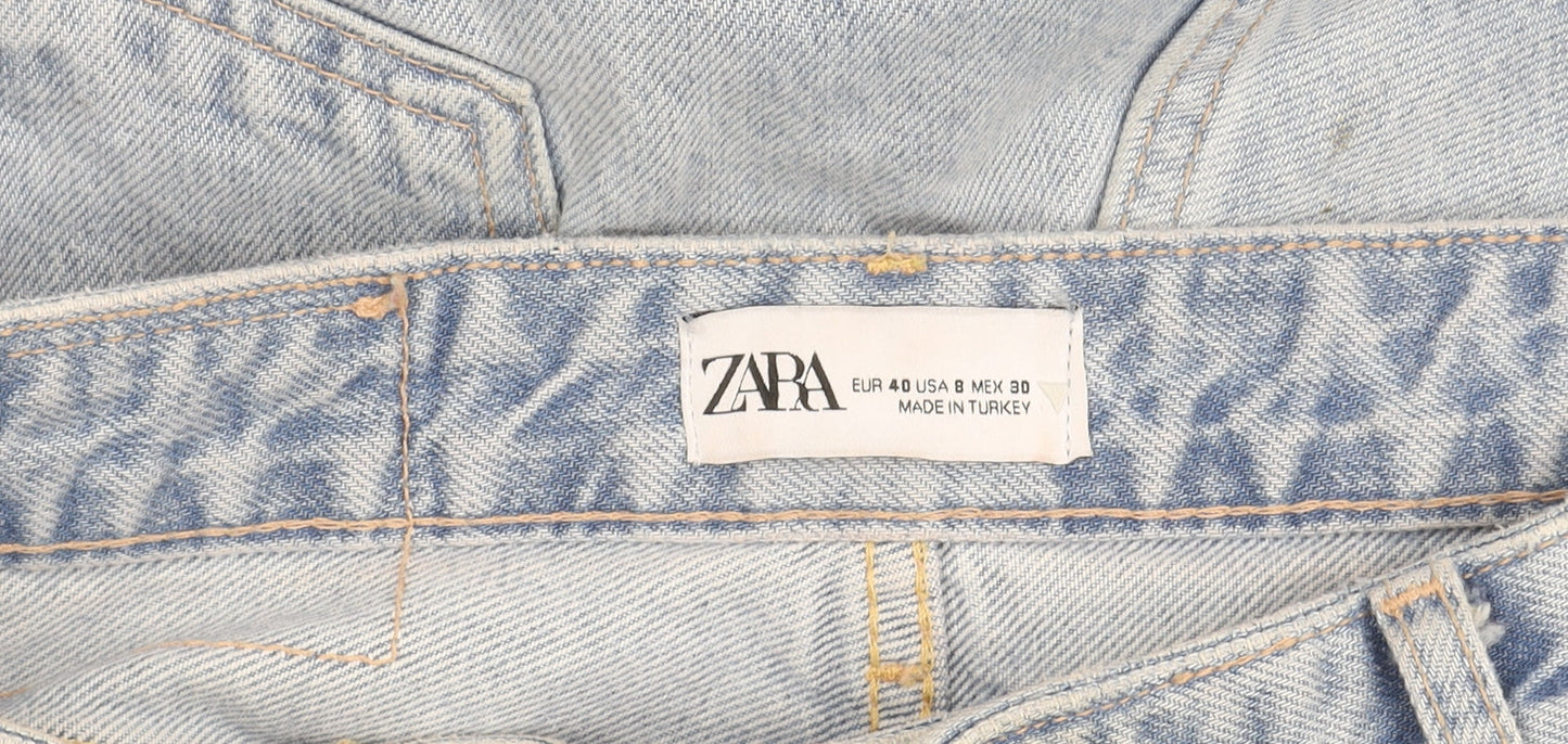 Zara Women’s Blue Distressed Straight Jeans Size 12 High Rise