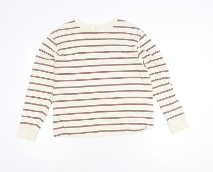 MNG Women’s Ivory Striped Long Sleeve Cotton T-Shirt Size M