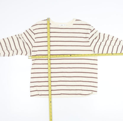 MNG Women’s Ivory Striped Long Sleeve Cotton T-Shirt Size M
