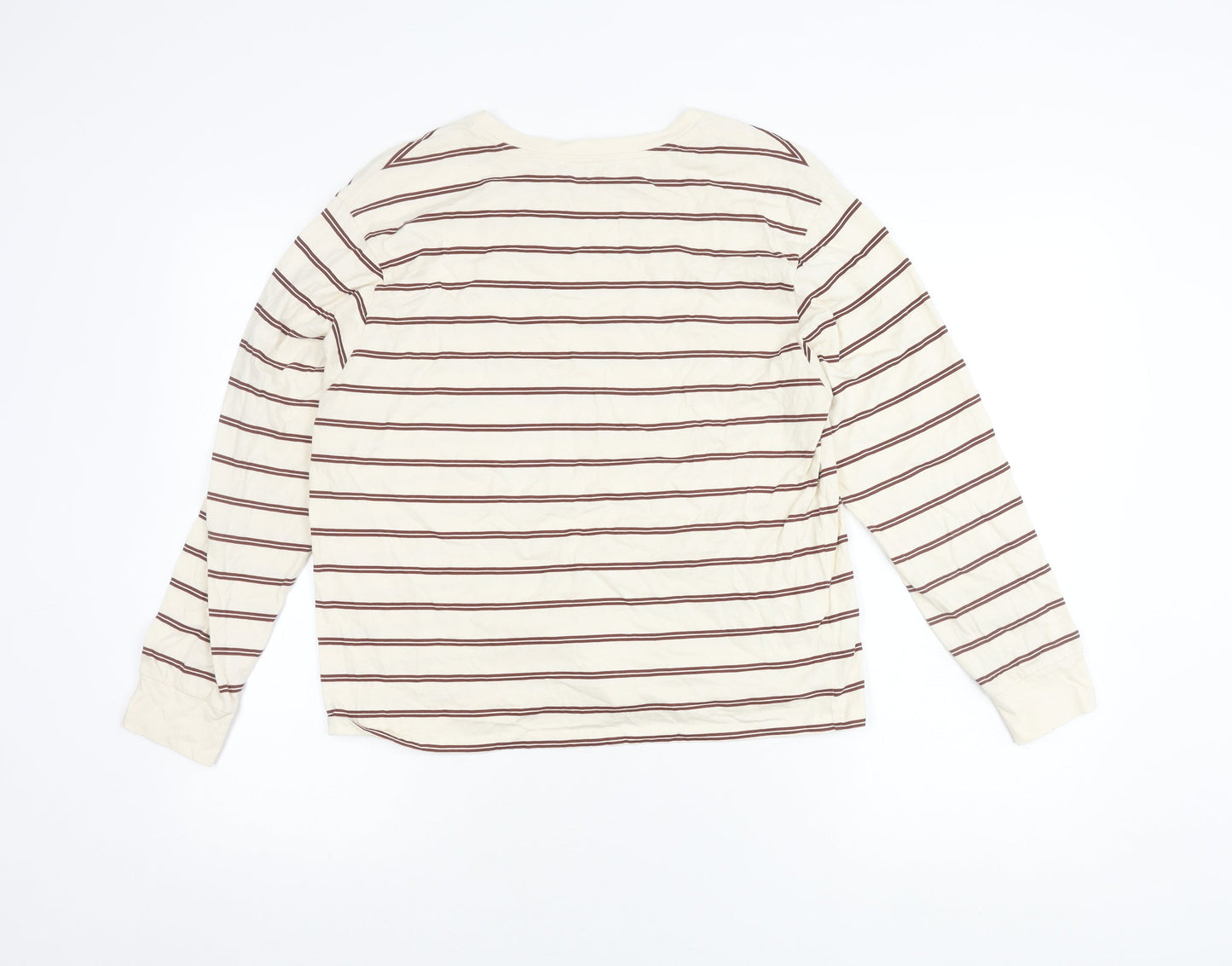 MNG Women’s Ivory Striped Long Sleeve Cotton T-Shirt Size M