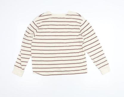 MNG Women’s Ivory Striped Long Sleeve Cotton T-Shirt Size M