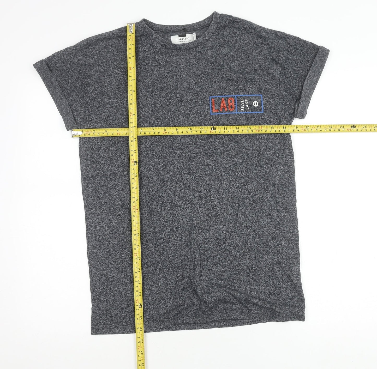 Topman Men's Grey Graphic Print LA8 T-Shirt Size S Regular Fit