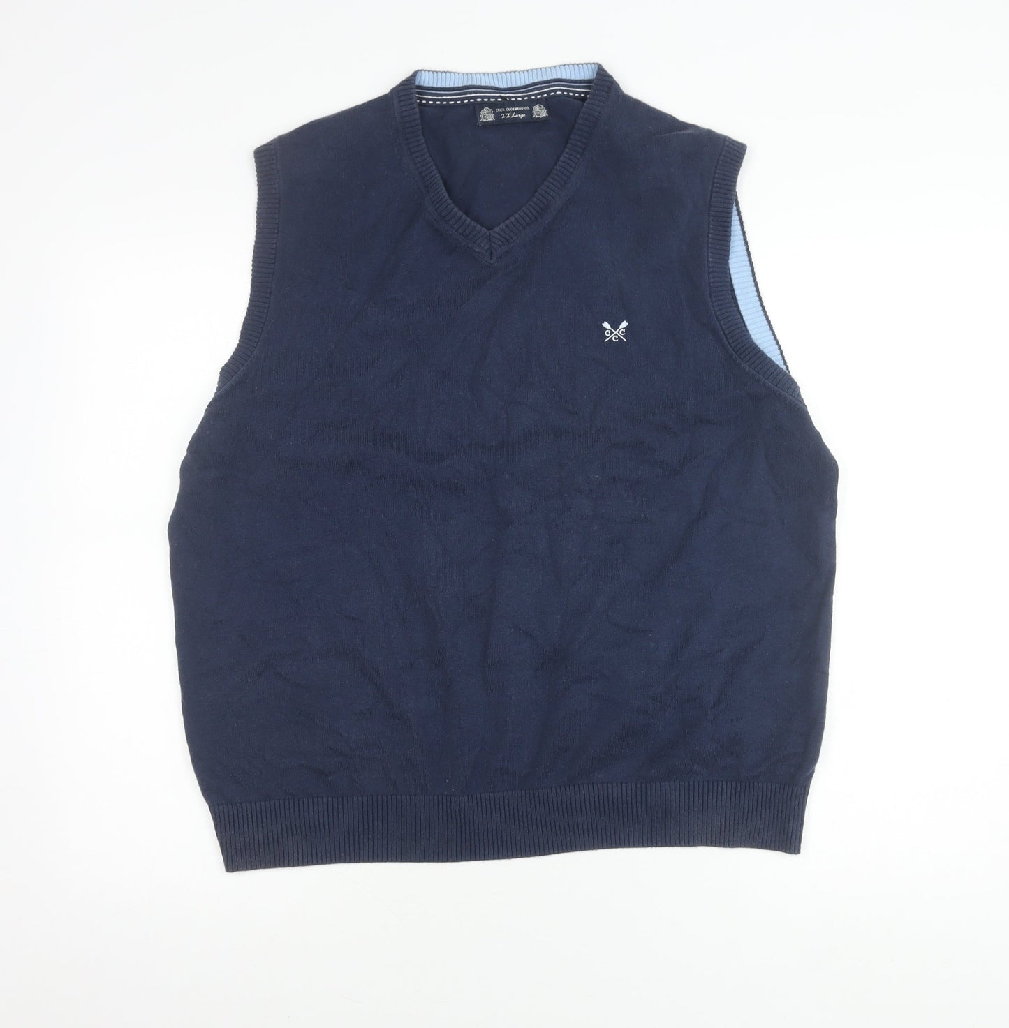 Crew Clothing Co. Men's 2XL Blue Cotton V-Neck Sleeveless Vest Jumper