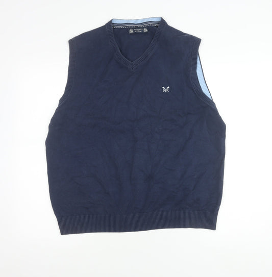 Crew Clothing Co. Men's 2XL Blue Cotton V-Neck Sleeveless Vest Jumper