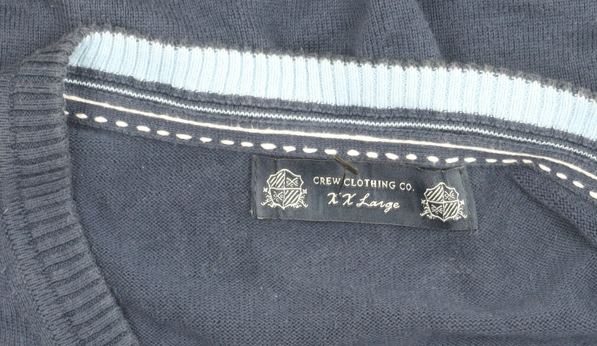 Crew Clothing Co. Men's 2XL Blue Cotton V-Neck Sleeveless Vest Jumper