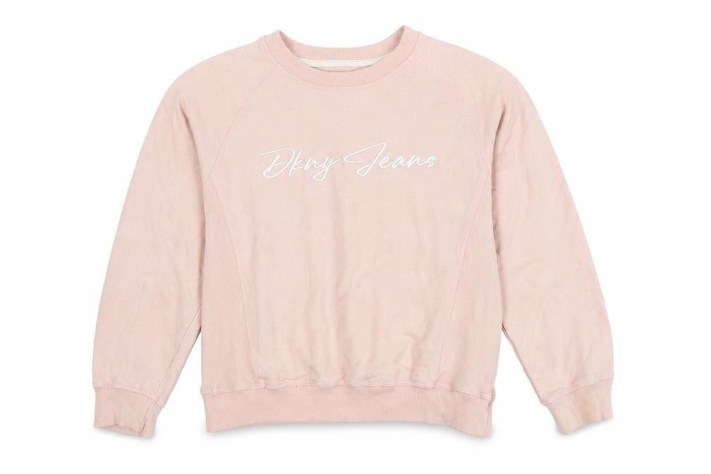 Front view of DKNY Jeans Teens Pink Logo Sweatshirt L (12/14) Cotton Blend