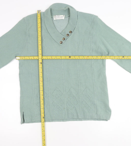 Future Lady Womens Green Henley Jumper M V-Neck Long Sleeve Knit