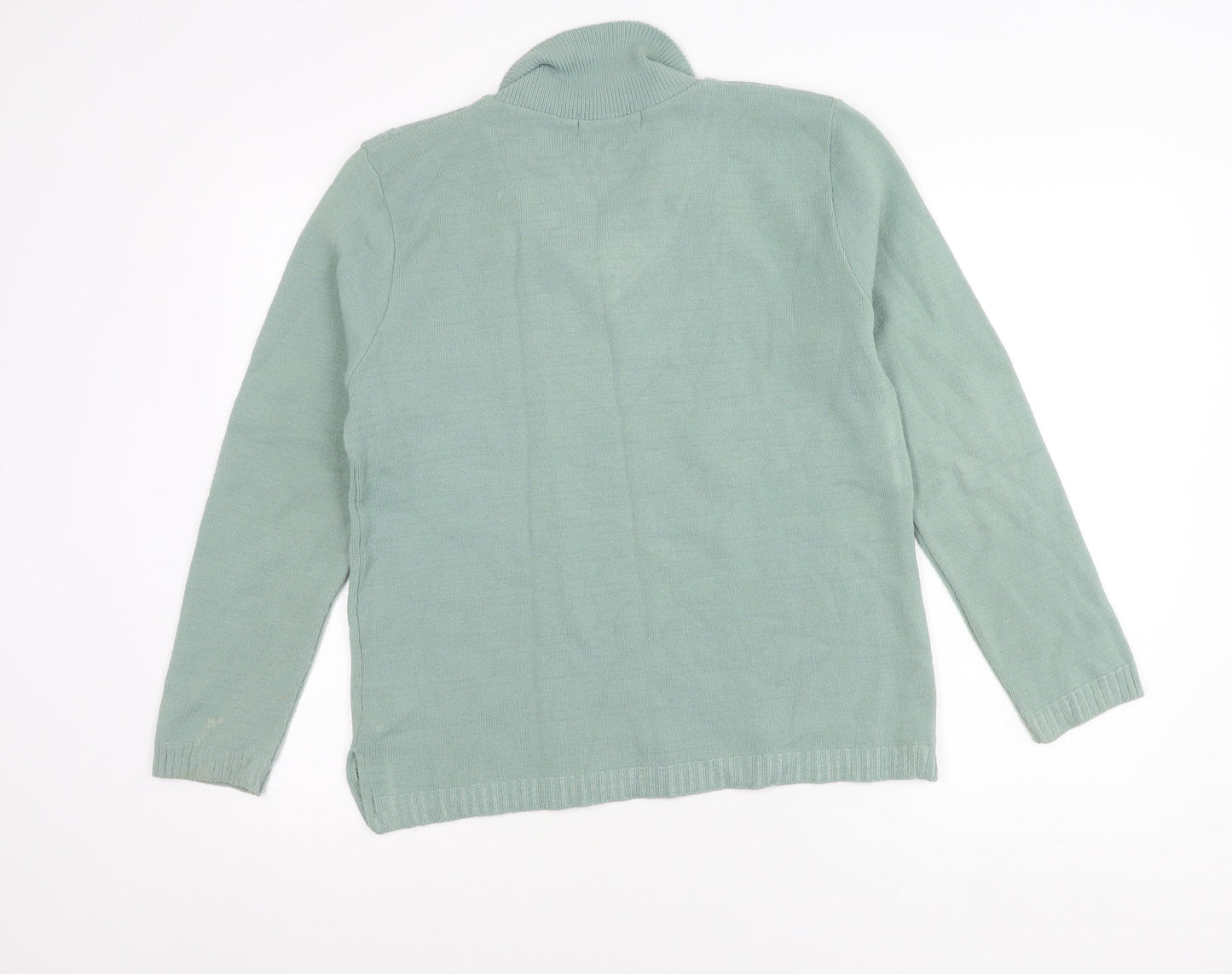 Future Lady Womens Green Henley Jumper M V-Neck Long Sleeve Knit