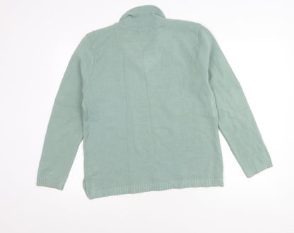 Future Lady Womens Green Henley Jumper M V-Neck Long Sleeve Knit