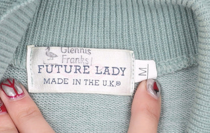 Future Lady Womens Green Henley Jumper M V-Neck Long Sleeve Knit