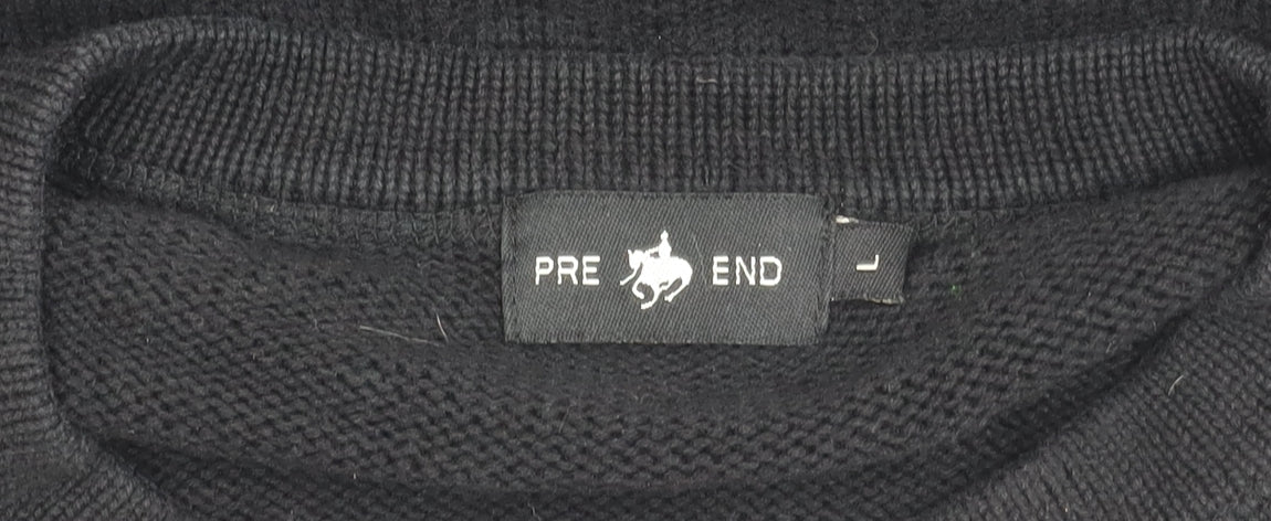 Pre End Mens Black L Pullover Jumper Knit Crew Neck Long Sleeve