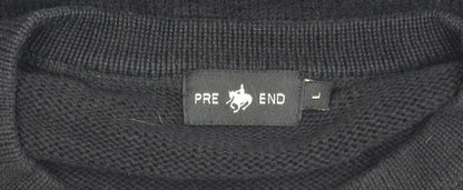 Pre End Mens Black L Pullover Jumper Knit Crew Neck Long Sleeve