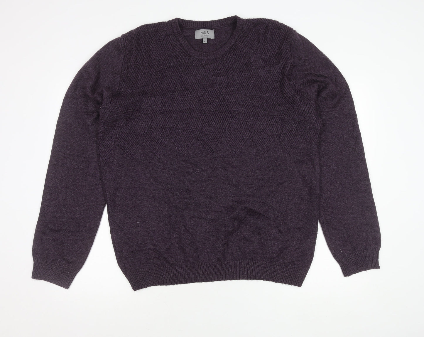 Marks and Spencer Men’s Purple L Cable Knit Jumper Crew Neck