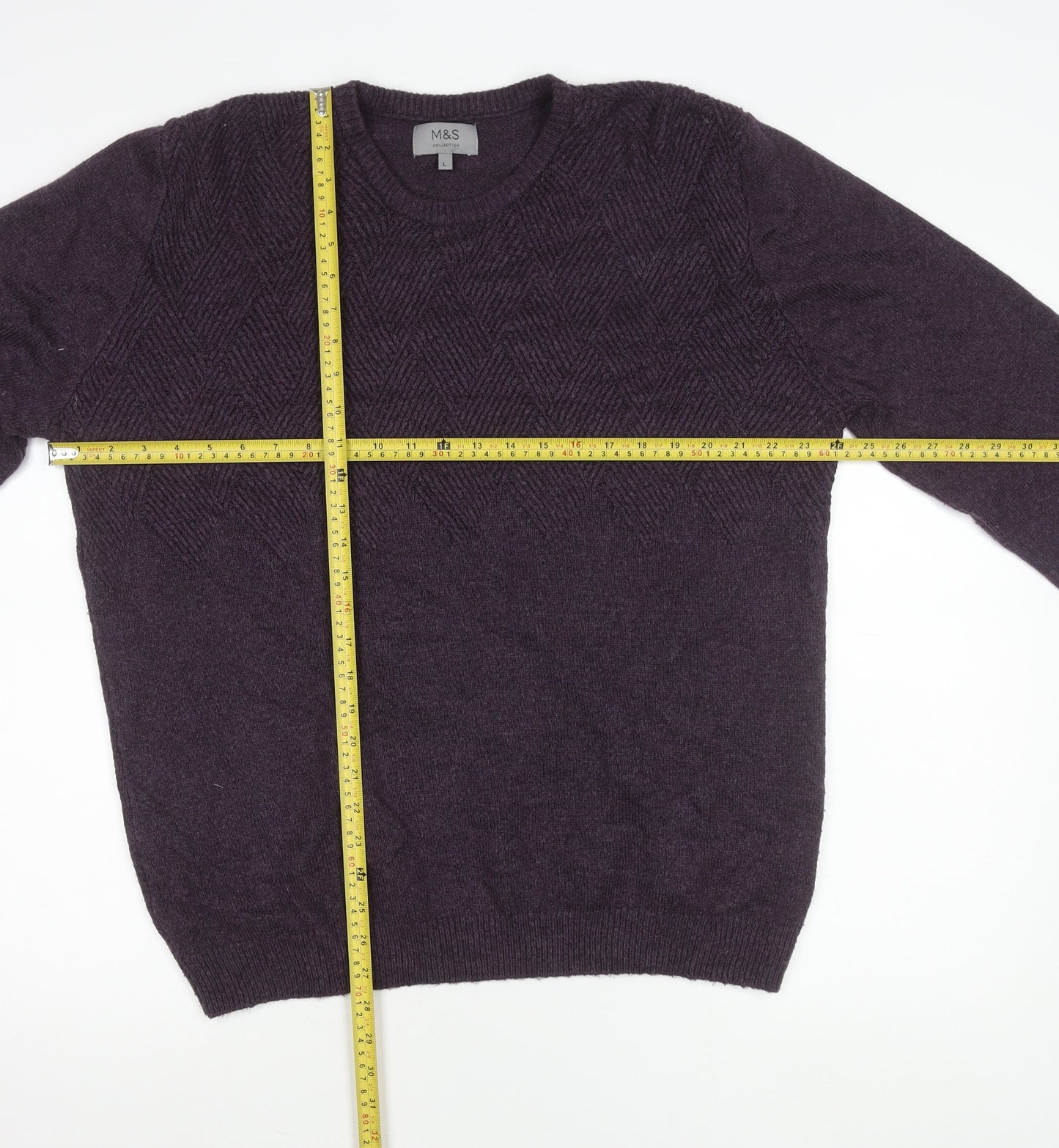 Marks and Spencer Men’s Purple L Cable Knit Jumper Crew Neck