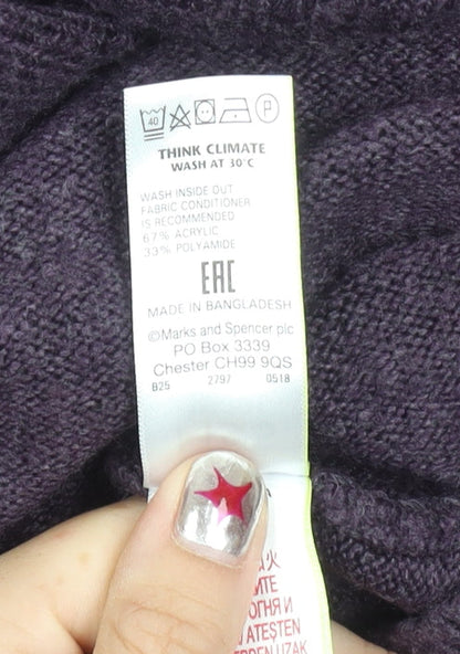 Marks and Spencer Men’s Purple L Cable Knit Jumper Crew Neck