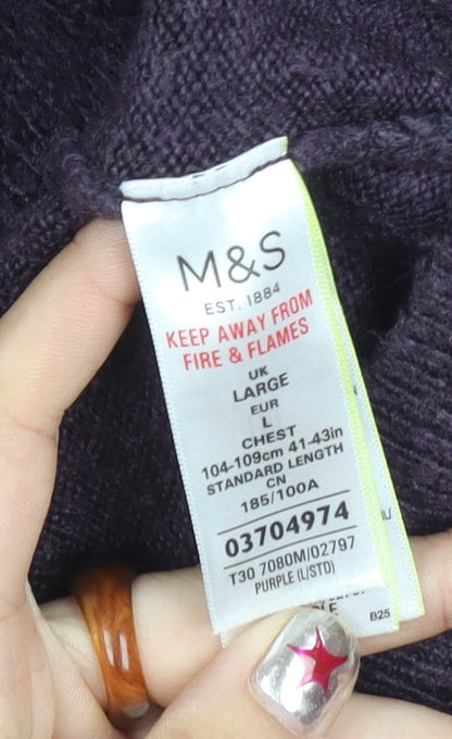 Marks and Spencer Men’s Purple L Cable Knit Jumper Crew Neck