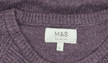 Marks and Spencer Men’s Purple L Cable Knit Jumper Crew Neck