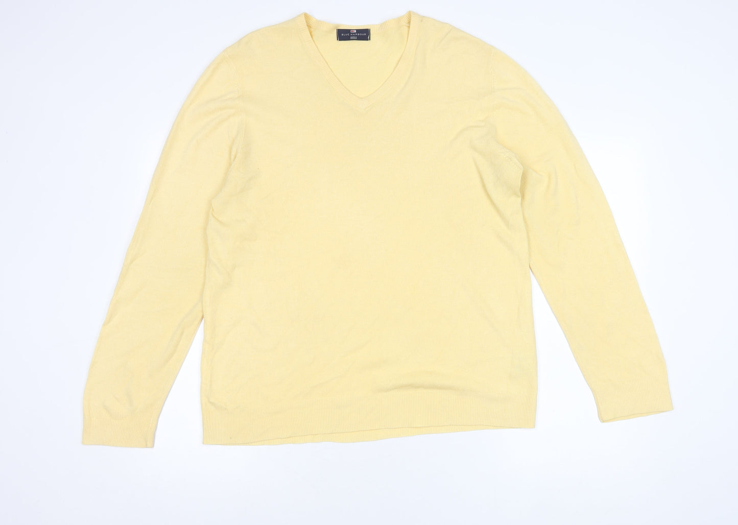 Marks and Spencer Men’s Yellow V-Neck Acrylic Jumper Size L