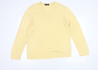 Marks and Spencer Men’s Yellow V-Neck Acrylic Jumper Size L