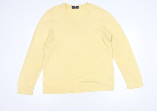 Marks and Spencer Men’s Yellow V-Neck Acrylic Jumper Size L