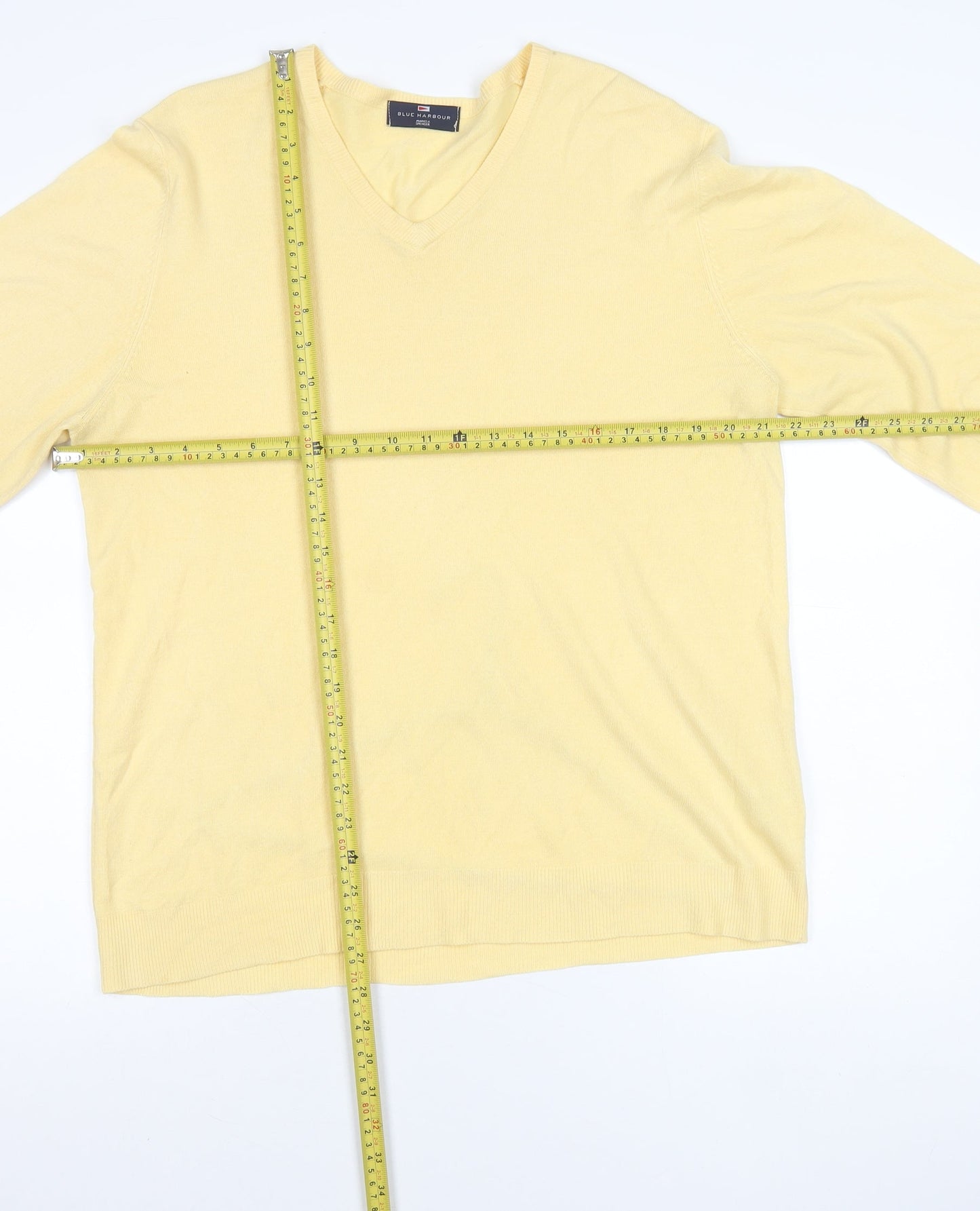 Marks and Spencer Men’s Yellow V-Neck Acrylic Jumper Size L