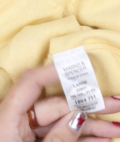 Marks and Spencer Men’s Yellow V-Neck Acrylic Jumper Size L