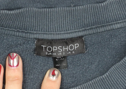 Topshop Women’s Blue Pullover Sweatshirt UK 6 Cotton Blend