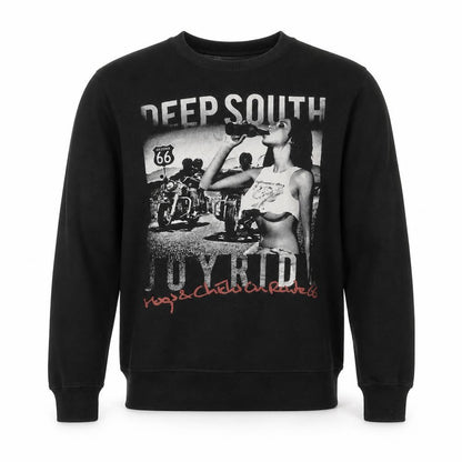 Ringspun Men’s Black Graphic Sweatshirt Small Pullover Biker Retro