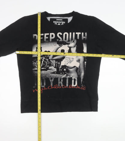 Ringspun Men’s Black Graphic Sweatshirt Small Pullover Biker Retro