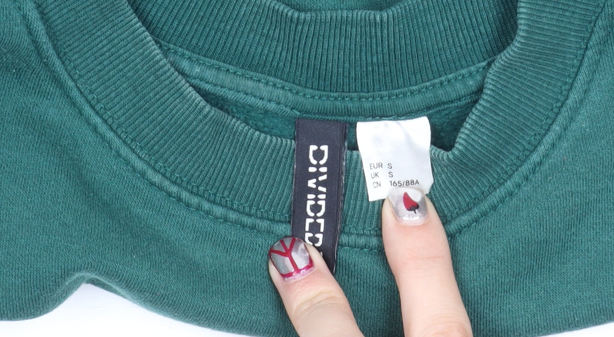 Divided Womens Green Logo Sweatshirt S Regular Fit Pullover Crew Neck