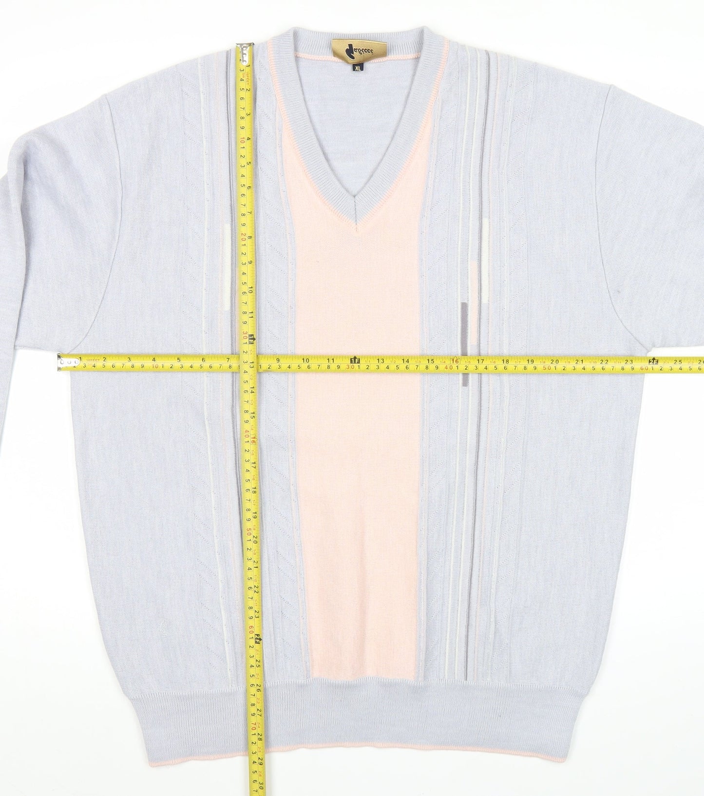 Gabicci Mens Grey Pink Wool Blend V-Neck Retro Pullover Jumper XL