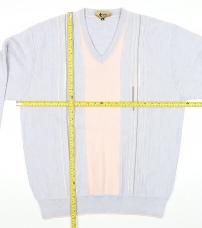 Gabicci Mens Grey Pink Wool Blend V-Neck Retro Pullover Jumper XL