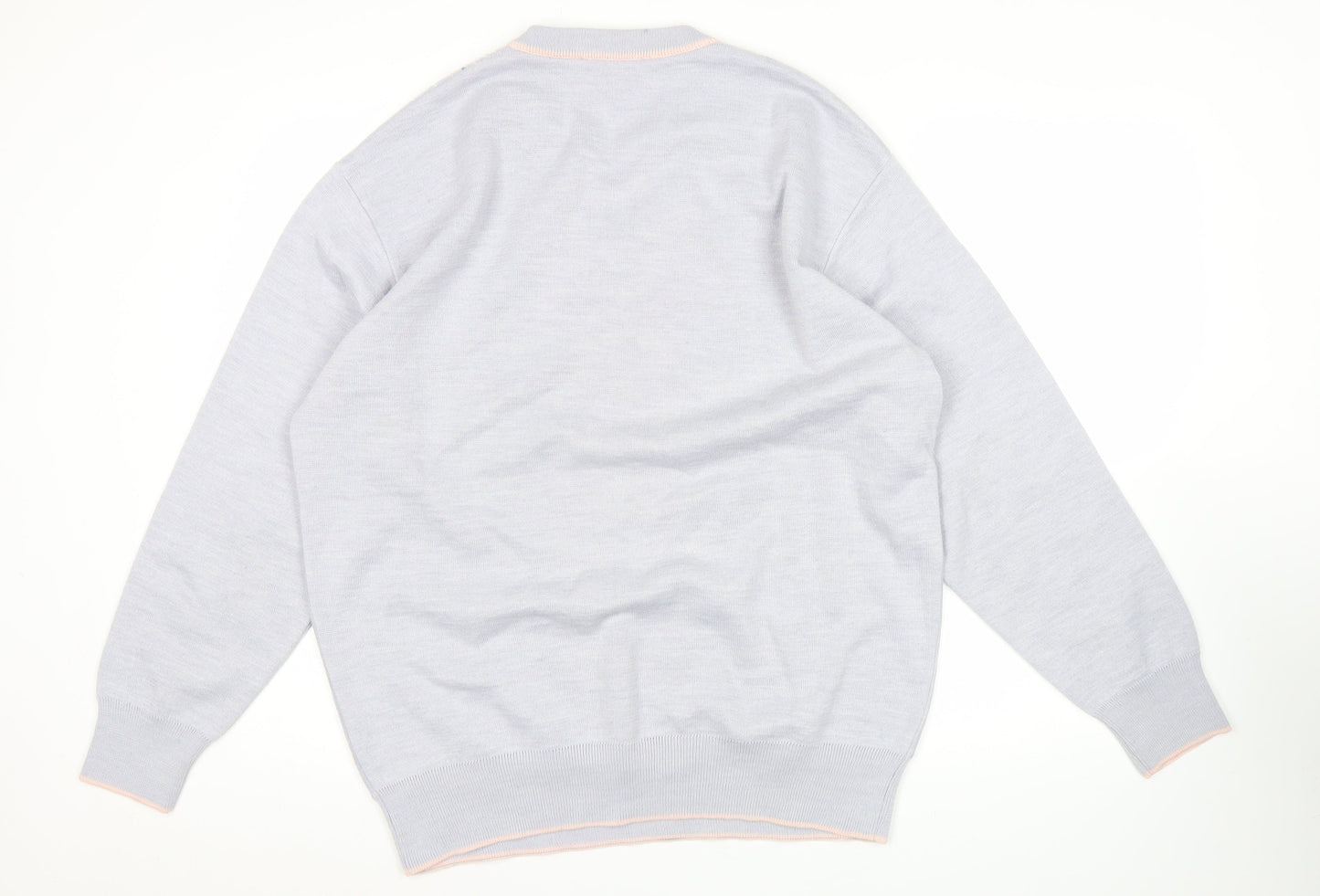 Gabicci Mens Grey Pink Wool Blend V-Neck Retro Pullover Jumper XL