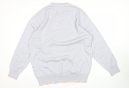 Gabicci Mens Grey Pink Wool Blend V-Neck Retro Pullover Jumper XL