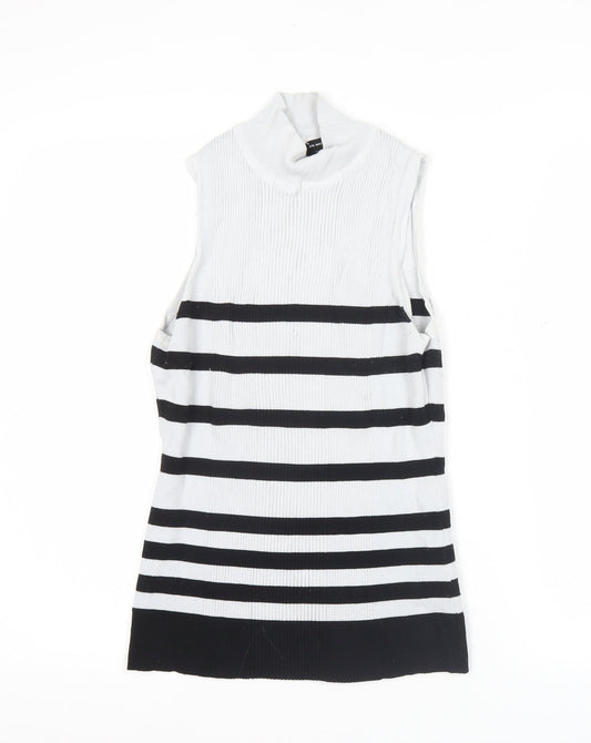 Karen Millen Women’s Black White Striped Mock Neck Sleeveless Tank Top Size M