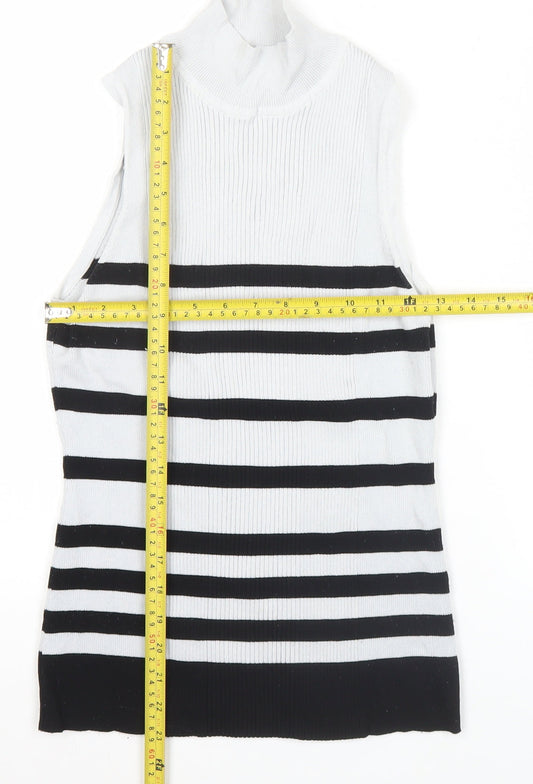 Karen Millen Women’s Black White Striped Mock Neck Sleeveless Tank Top Size M