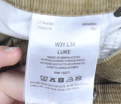 Lee Mens Brown Corduroy Slim Fit Luke Trousers W31 L34