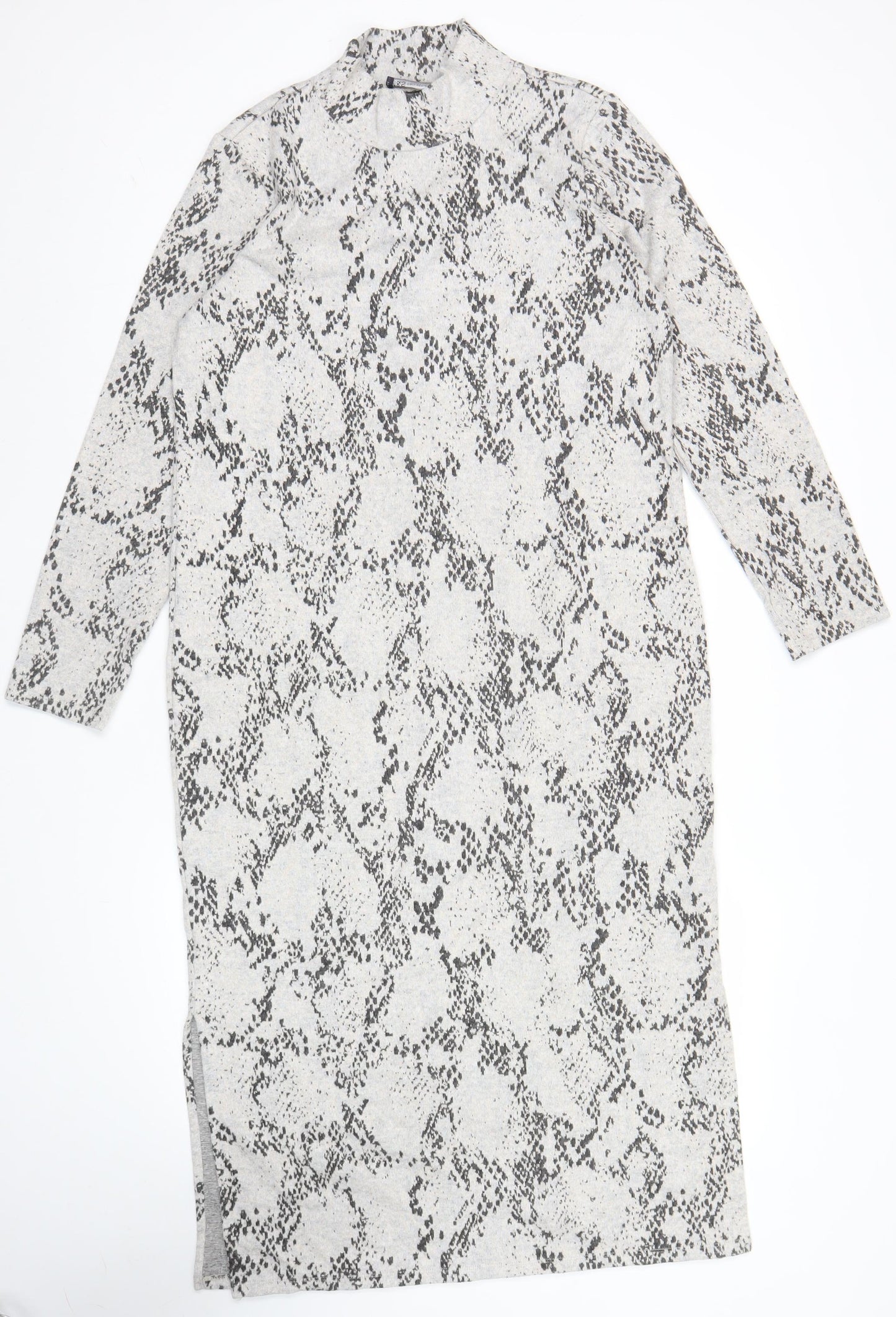 Marks and Spencer Women Grey Animal Print Long Sleeve Shift Dress Size 14