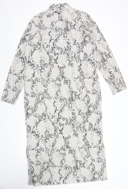 Marks and Spencer Women Grey Animal Print Long Sleeve Shift Dress Size 14