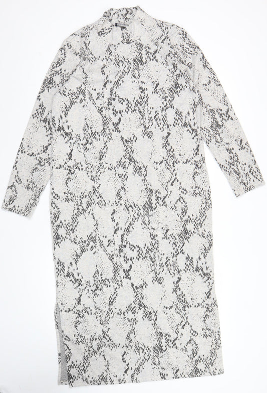 Marks and Spencer Women Grey Animal Print Long Sleeve Shift Dress Size 14