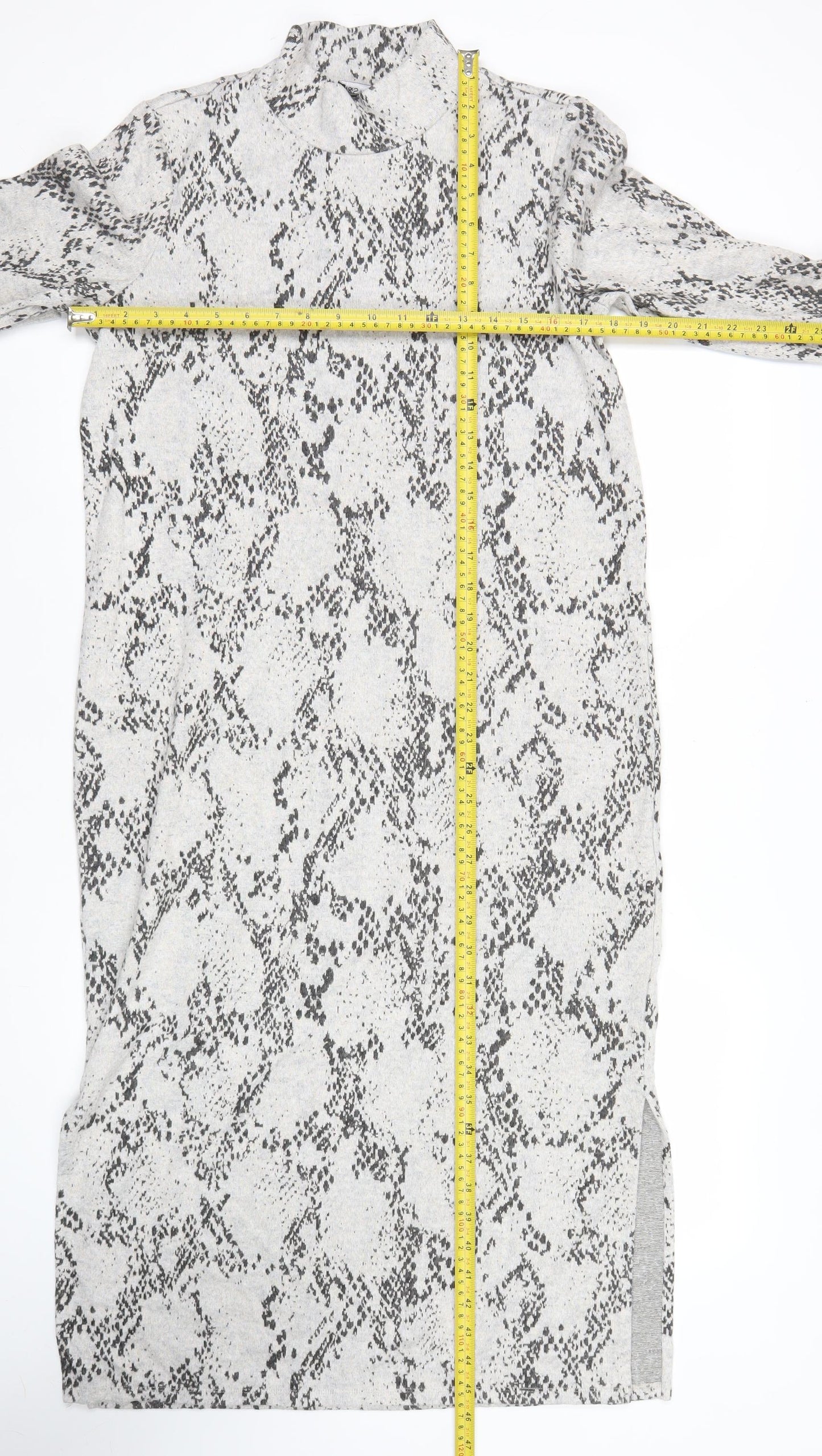 Marks and Spencer Women Grey Animal Print Long Sleeve Shift Dress Size 14