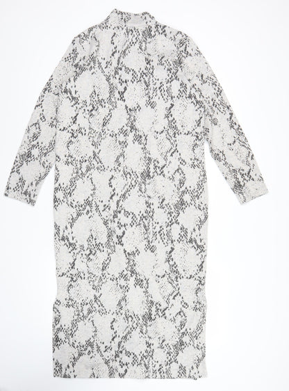 Marks and Spencer Women Grey Animal Print Long Sleeve Shift Dress Size 14