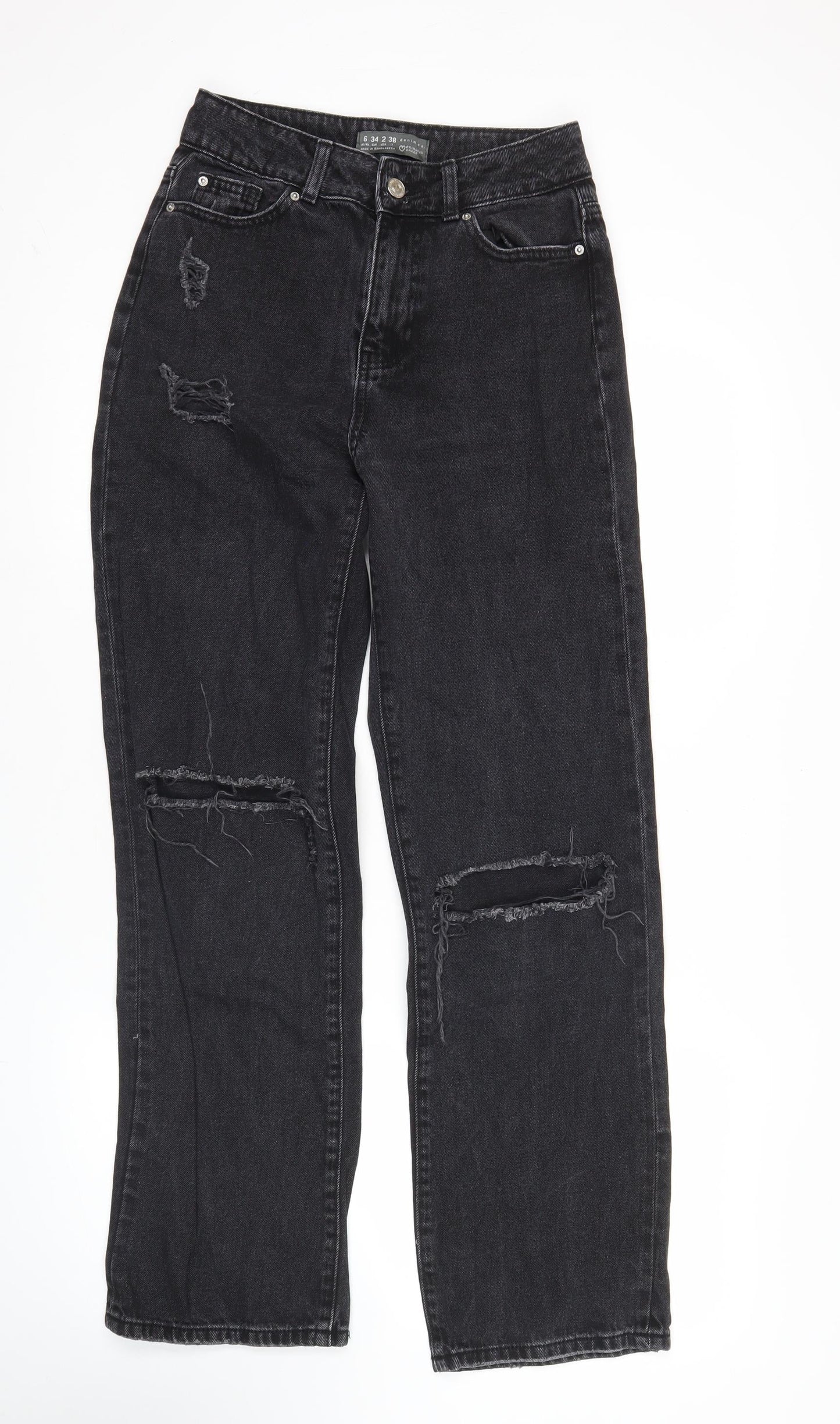 Primark Women’s Black Distressed Straight Leg Jeans Size 6 Regular