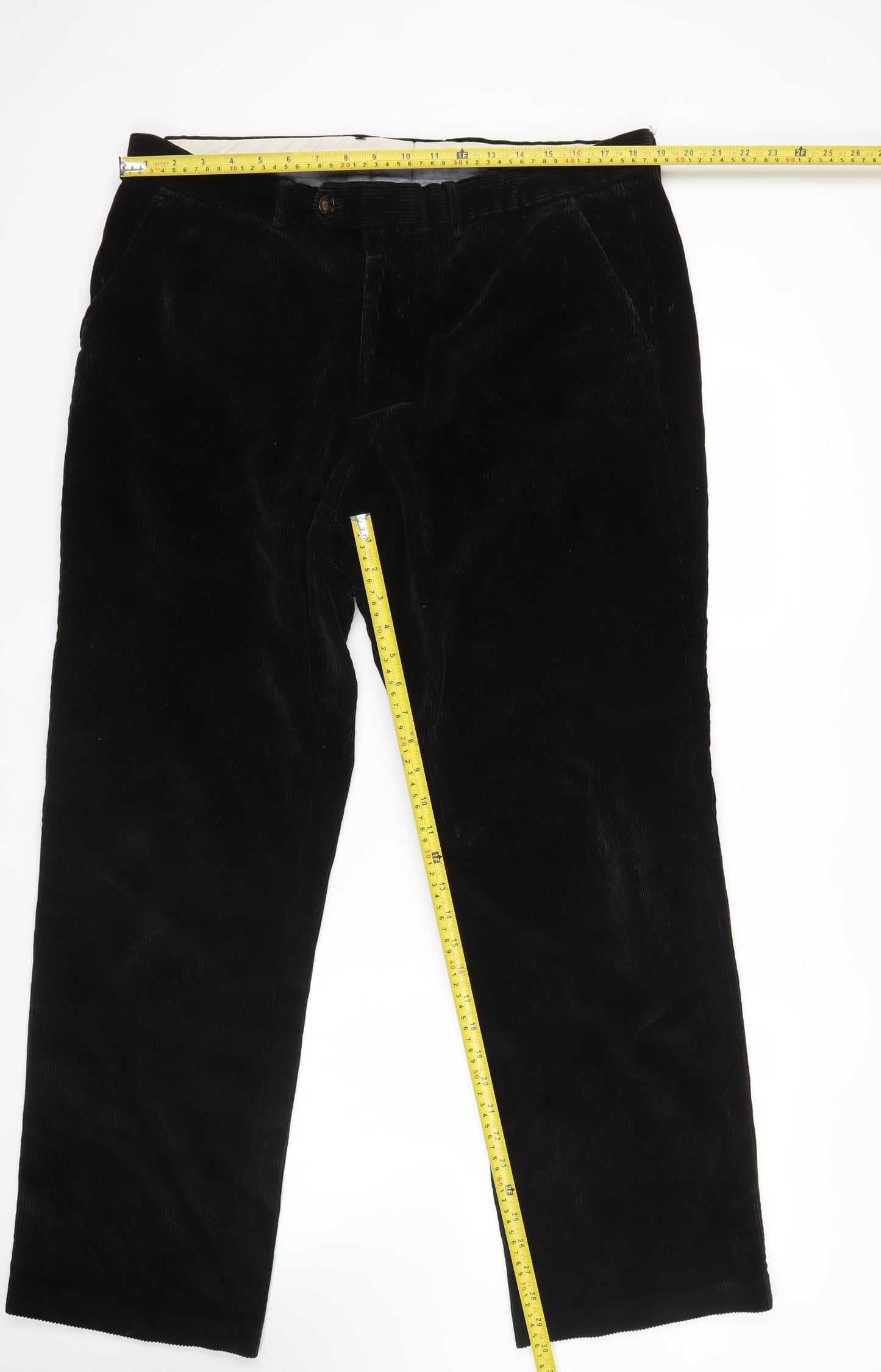 John Lewis Men’s Black Corduroy Trousers 38R Regular Straight Cotton
